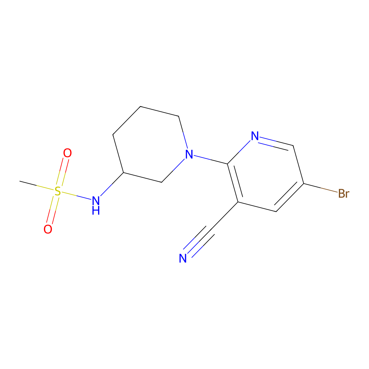 N-[1-(5-bromo-3-cyanopyridin-2-yl)piperidin-3-yl]methanesulfonamide molecular structure, CAS 2770583-28-1