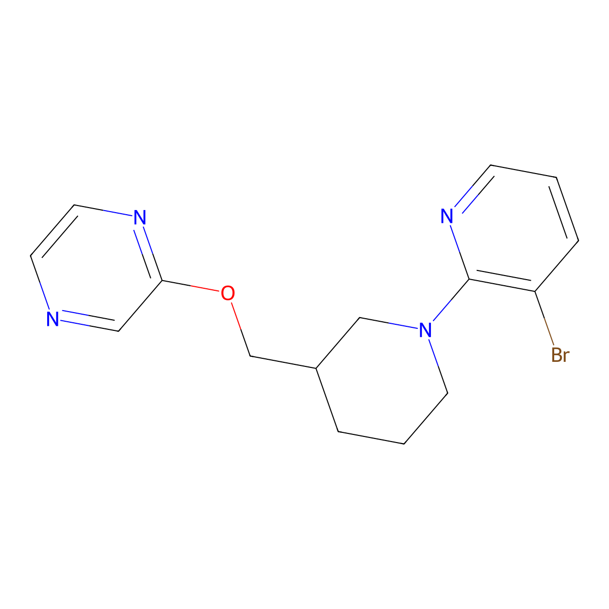 2-{[1-(3-Bromopyridin-2-yl)piperidin-3-yl]methoxy}pyrazine molecular structure, CAS 2770583-29-2