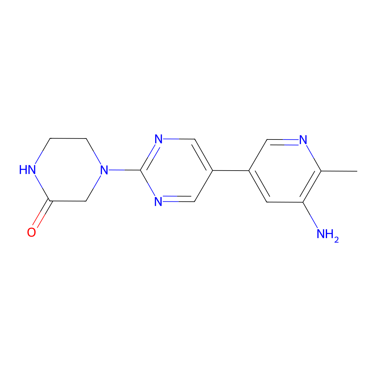 4-[5-(5-Amino-6-methylpyridin-3-yl)pyrimidin-2-yl]piperazin-2-one molecular structure, CAS 2770583-34-9