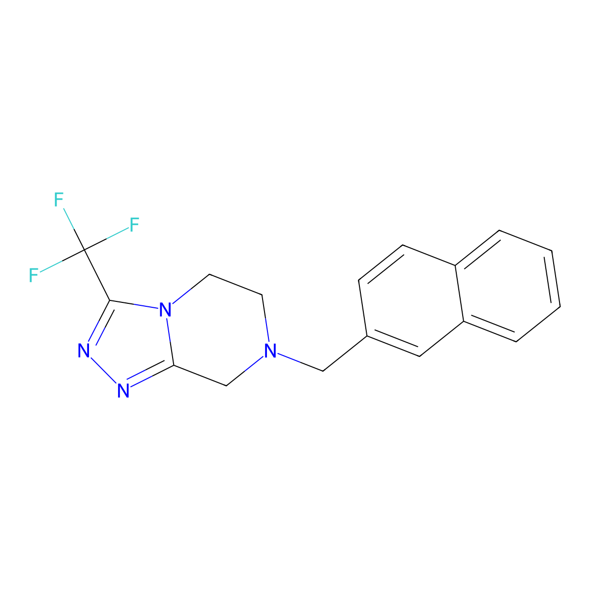 7-[(naphthalen-2-yl)methyl]-3-(trifluoromethyl)-5H,6H,7H,8H-[1,2,4]triazolo[4,3-a]pyrazine molecular structure, CAS 2770583-36-1