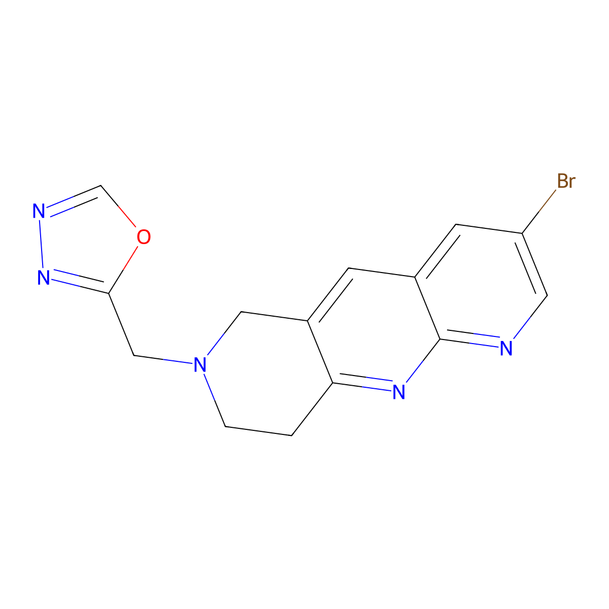 2-({3-bromo-6H,7H,8H,9H-pyrido[2,3-b]1,6-naphthyridin-7-yl}methyl)-1,3,4-oxadiazole molecular structure, CAS 2770583-40-7