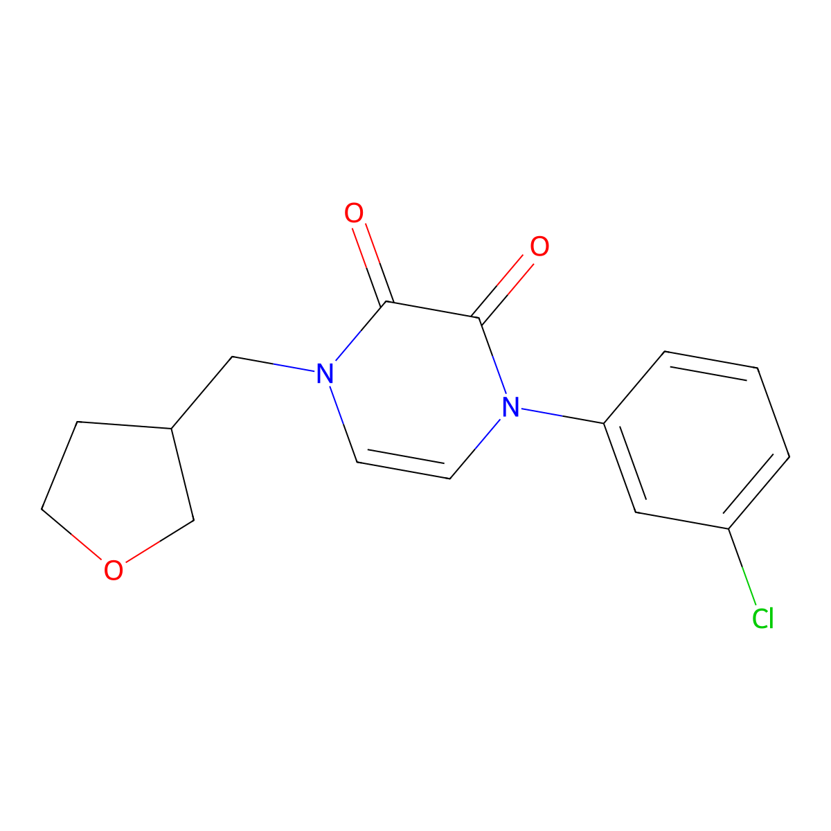 1-(3-Chlorophenyl)-4-[(oxolan-3-yl)methyl]-1,2,3,4-tetrahydropyrazine-2,3-dione molecular structure, CAS 2770583-42-9