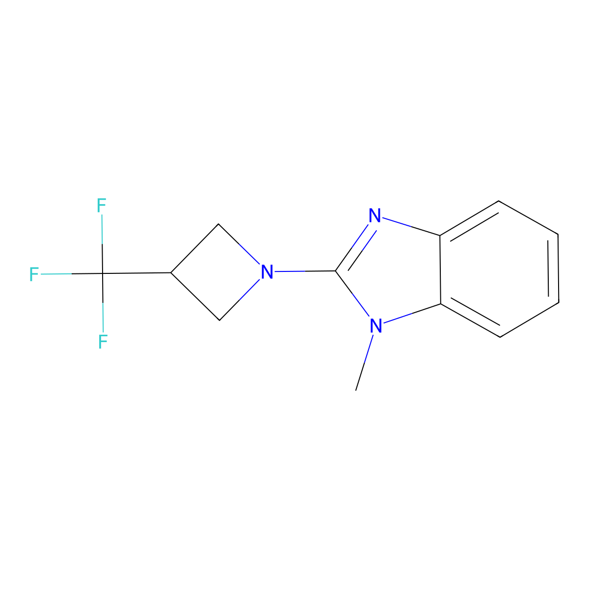 1-methyl-2-[3-(trifluoromethyl)azetidin-1-yl]-1H-1,3-benzodiazole molecular structure, CAS 2770583-54-3