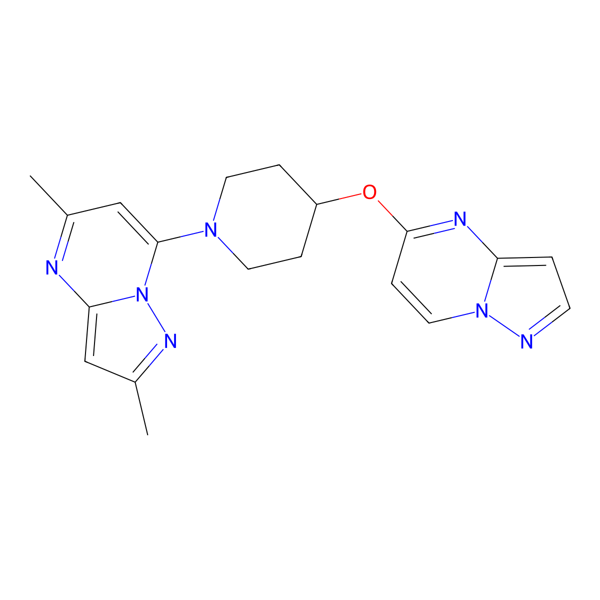 1-{2,5-Dimethylpyrazolo[1,5-a]pyrimidin-7-yl}-4-{pyrazolo[1,5-a]pyrimidin-5-yloxy}piperidine molecular structure, CAS 2770583-59-8