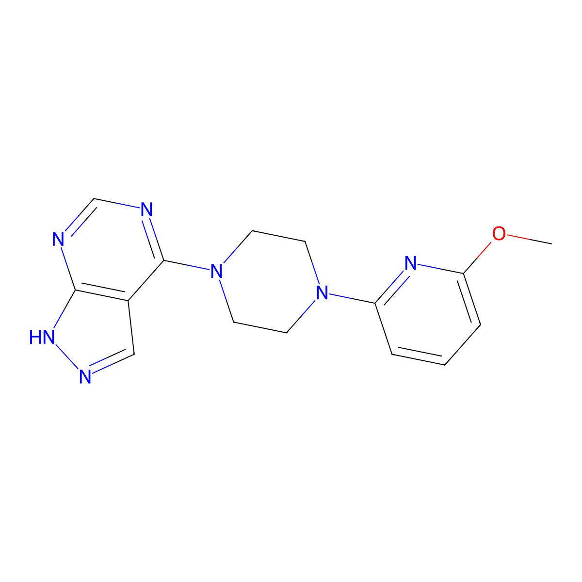 1-(6-methoxypyridin-2-yl)-4-{1H-pyrazolo[3,4-d]pyrimidin-4-yl}piperazine molecular structure, CAS 2770583-63-4