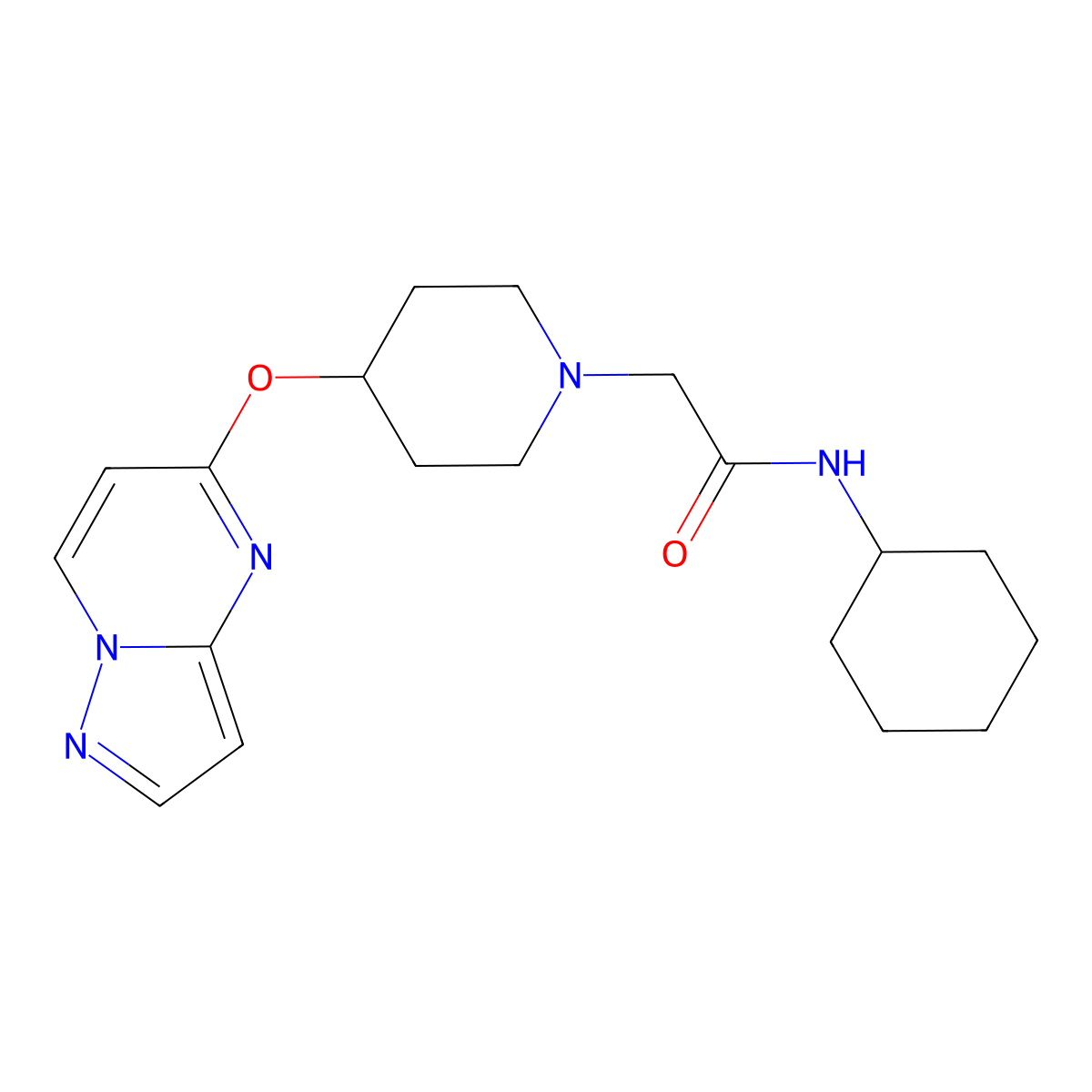 N-cyclohexyl-2-(4-{pyrazolo[1,5-a]pyrimidin-5-yloxy}piperidin-1-yl)acetamide molecular structure, CAS 2770583-64-5