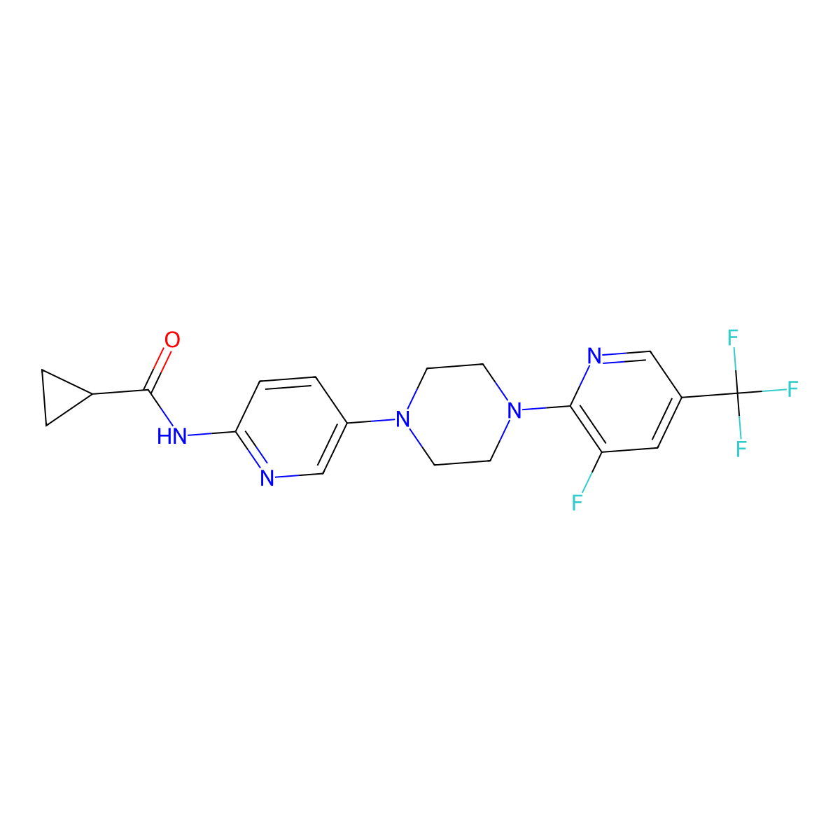 N-(5-{4-[3-fluoro-5-(trifluoromethyl)pyridin-2-yl]piperazin-1-yl}pyridin-2-yl)cyclopropanecarboxamide molecular structure, CAS 2770583-68-9