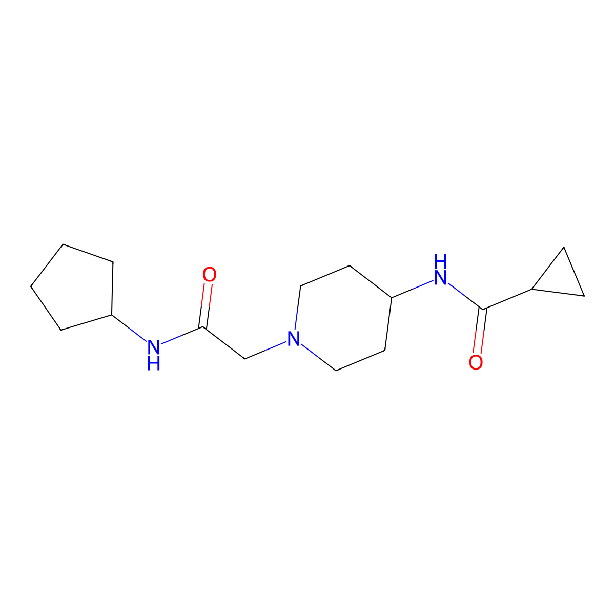 N-{1-[(cyclopentylcarbamoyl)methyl]piperidin-4-yl}cyclopropanecarboxamide molecular structure, CAS 2770583-69-0