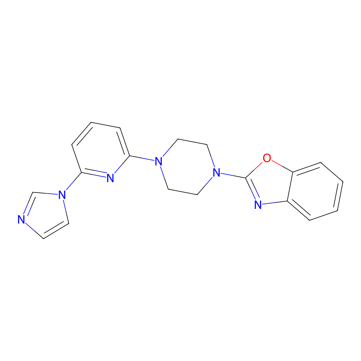 2-{4-[6-(1H-imidazol-1-yl)pyridin-2-yl]piperazin-1-yl}-1,3-benzoxazole molecular structure, CAS 2770583-70-3