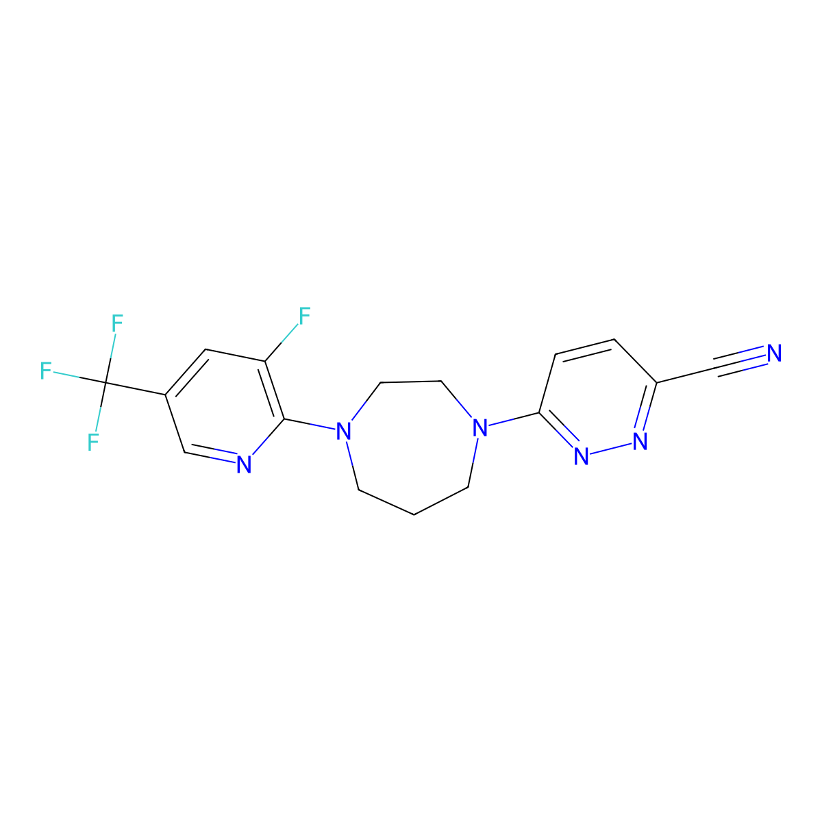 6-{4-[3-Fluoro-5-(trifluoromethyl)pyridin-2-yl]-1,4-diazepan-1-yl}pyridazine-3-carbonitrile molecular structure, CAS 2770583-71-4