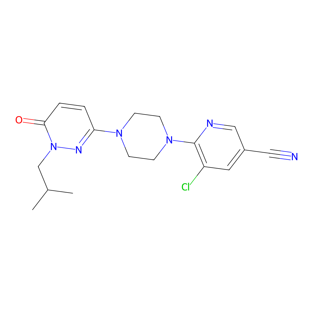 5-Chloro-6-{4-[1-(2-methylpropyl)-6-oxo-1,6-dihydropyridazin-3-yl]piperazin-1-yl}pyridine-3-carbonitrile molecular structure, CAS 2770583-80-5