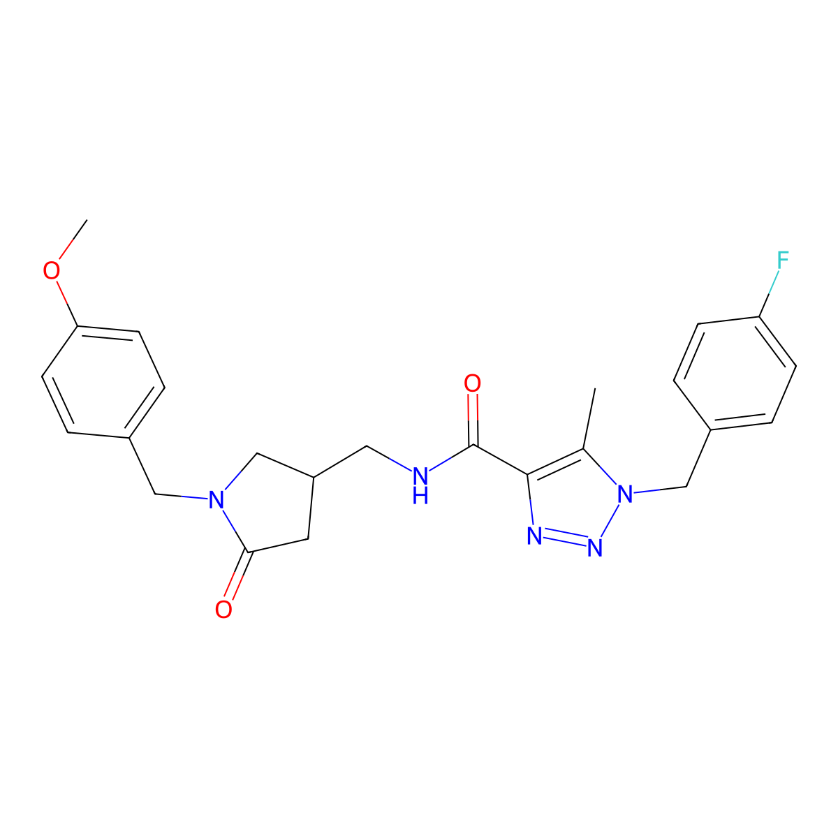 1-[(4-fluorophenyl)methyl]-N-({1-[(4-methoxyphenyl)methyl]-5-oxopyrrolidin-3-yl}methyl)-5-methyl-1H-1,2,3-triazole-4-carboxamide molecular structure, CAS 2770583-83-8