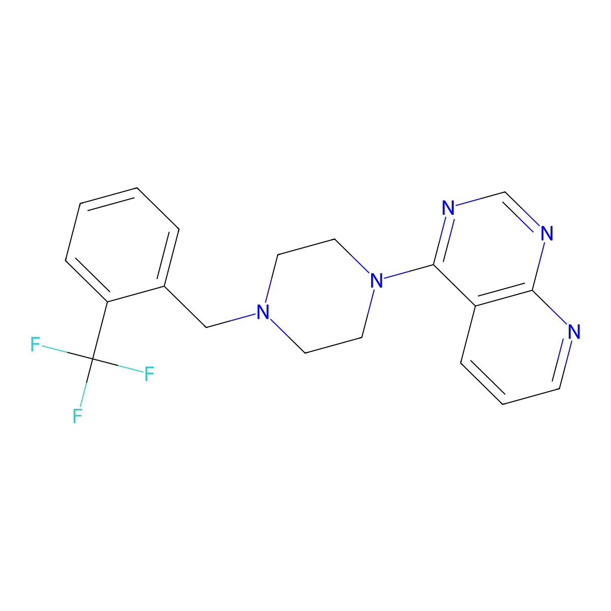 1-{Pyrido[2,3-d]pyrimidin-4-yl}-4-{[2-(trifluoromethyl)phenyl]methyl}piperazine molecular structure, CAS 2770583-85-0