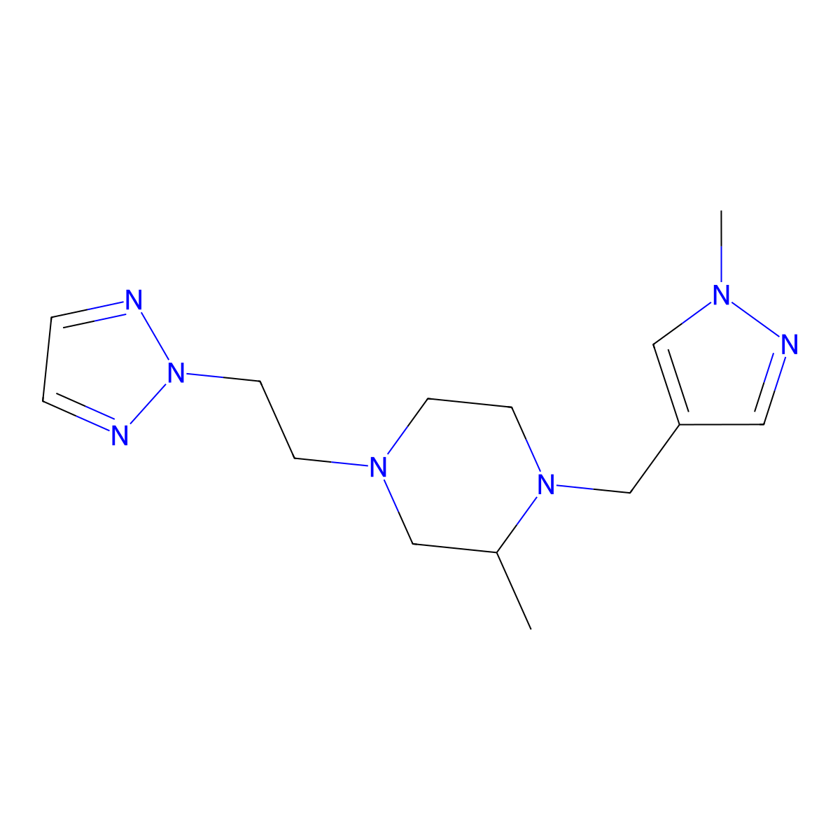 2-methyl-1-[(1-methyl-1H-pyrazol-4-yl)methyl]-4-[2-(2H-1,2,3-triazol-2-yl)ethyl]piperazine molecular structure, CAS 2770583-86-1