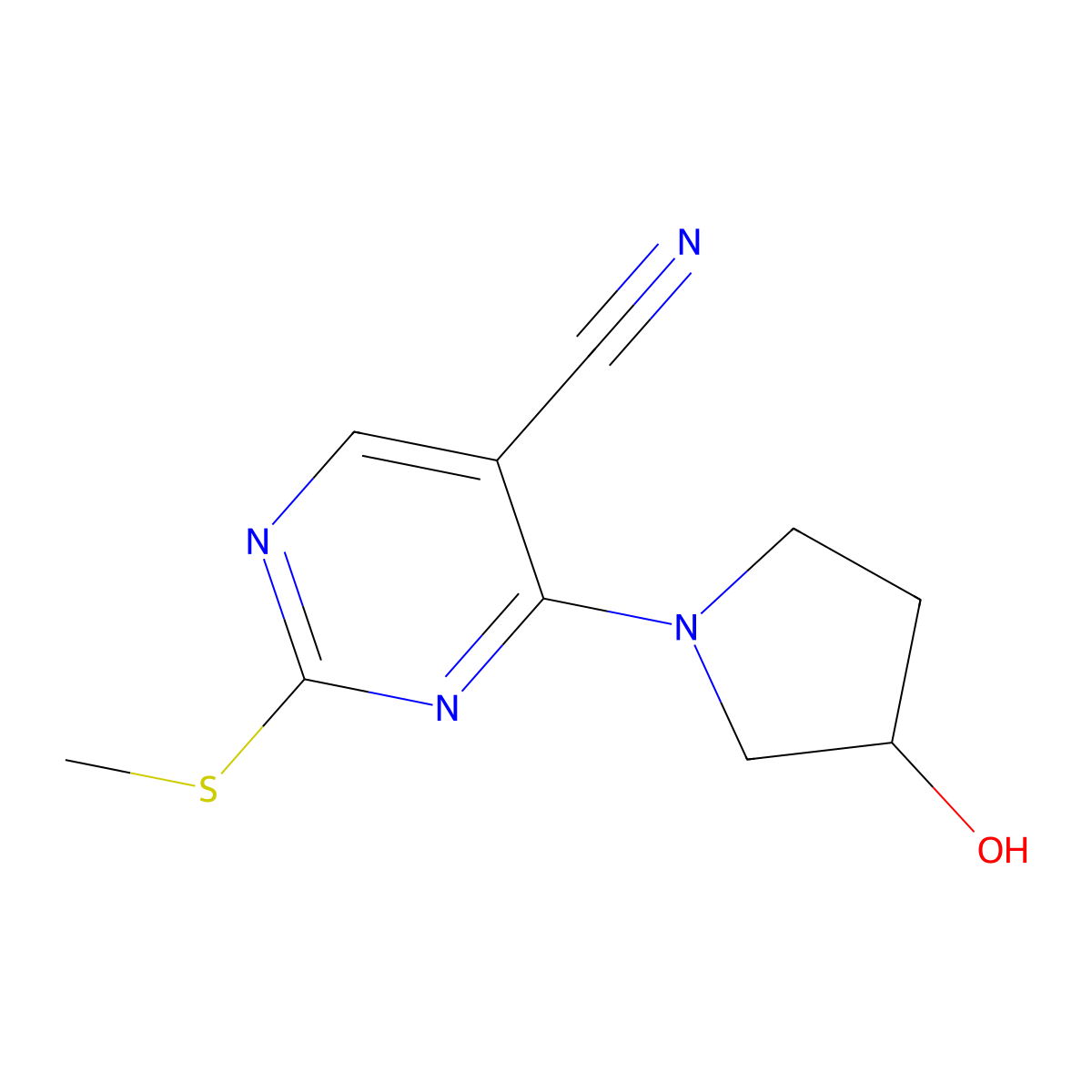 4-(3-Hydroxypyrrolidin-1-yl)-2-(methylsulfanyl)pyrimidine-5-carbonitrile molecular structure, CAS 2770583-89-4