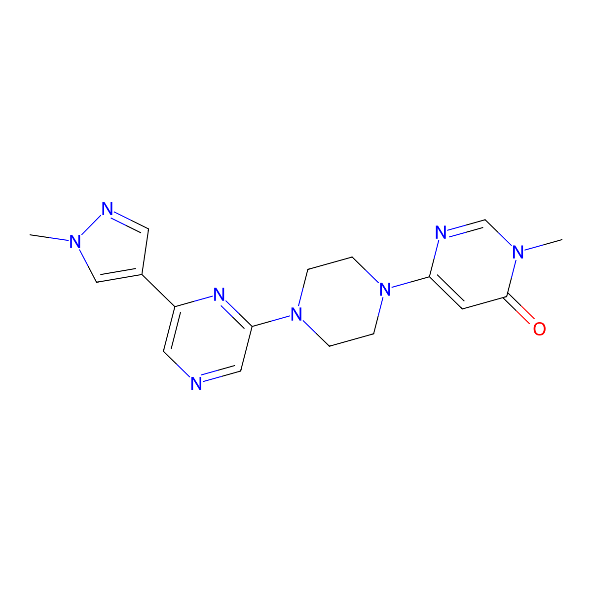 3-methyl-6-{4-[6-(1-methyl-1H-pyrazol-4-yl)pyrazin-2-yl]piperazin-1-yl}-3,4-dihydropyrimidin-4-one molecular structure, CAS 2770583-91-8