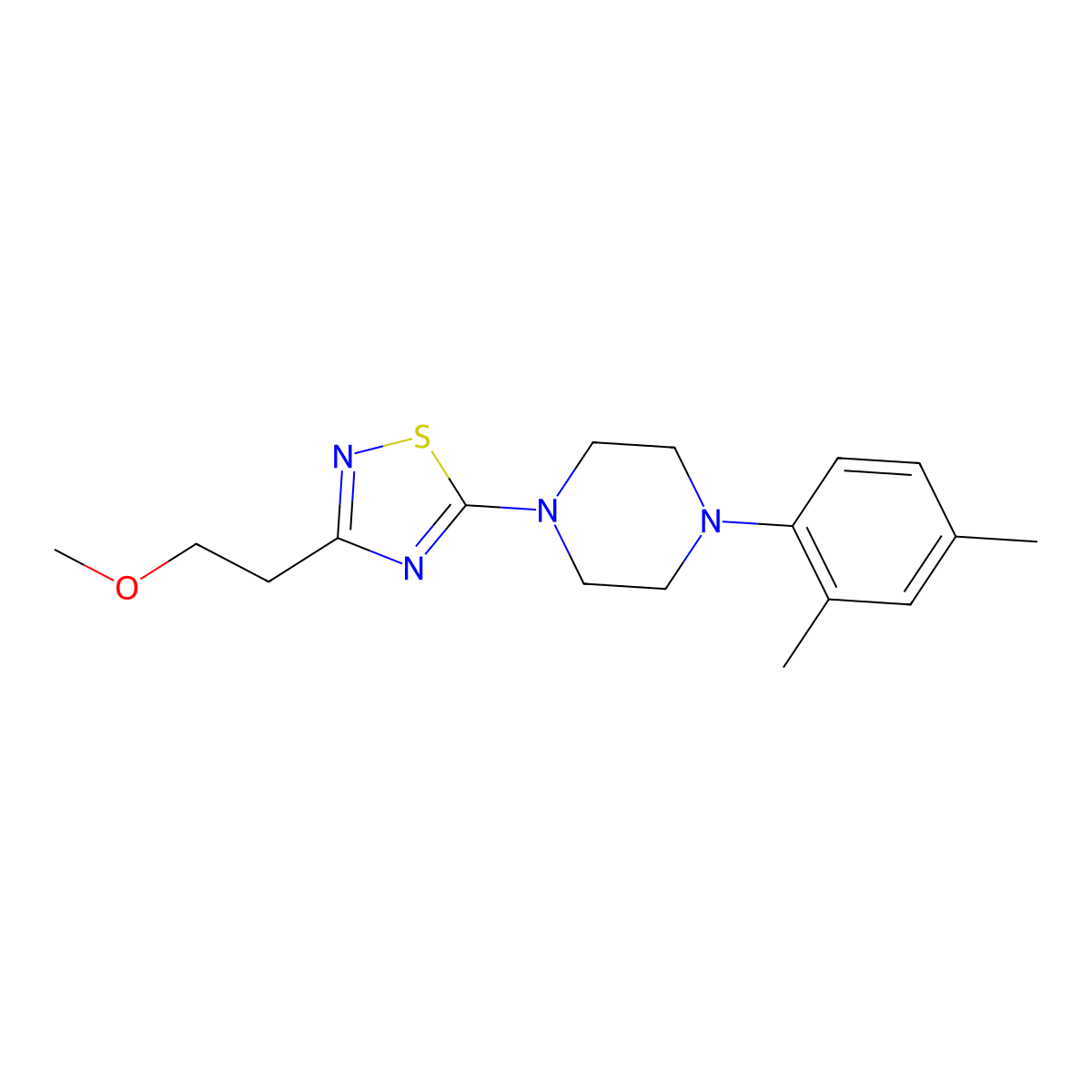 1-(2,4-Dimethylphenyl)-4-[3-(2-methoxyethyl)-1,2,4-thiadiazol-5-yl]piperazine molecular structure, CAS 2770583-92-9