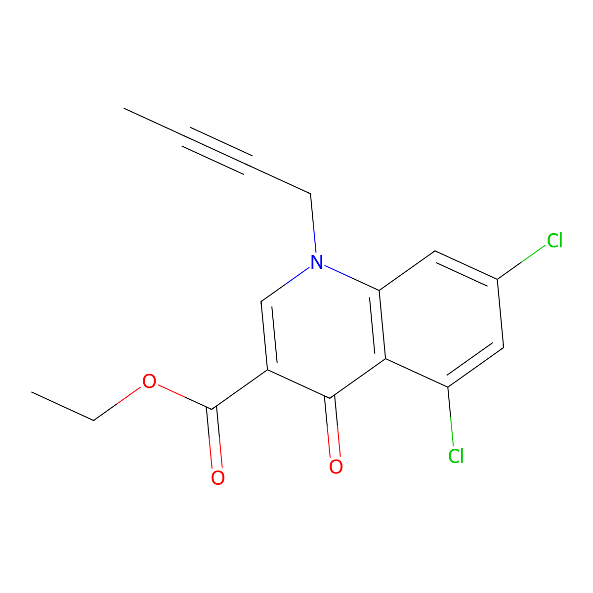 Ethyl 1-(but-2-yn-1-yl)-5,7-dichloro-4-oxo-1,4-dihydroquinoline-3-carboxylate molecular structure, CAS 2770584-02-4