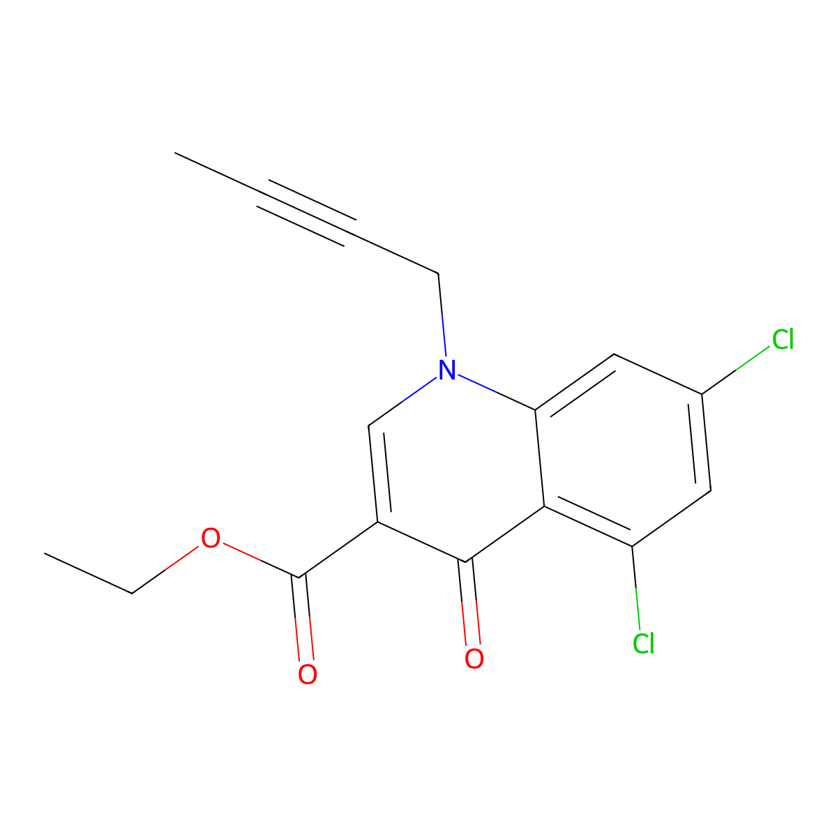 Ethyl 1-(but-2-yn-1-yl)-5,7-dichloro-4-oxo-1,4-dihydroquinoline-3-carboxylate molecular structure, CAS 2770584-02-4