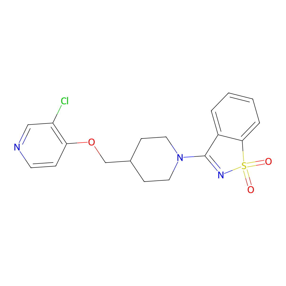 3-[4-[(3-Chloro-4-pyridinyl)oxymethyl]piperidin-1-yl]-1,2-benzothiazole 1,1-dioxide molecular structure, CAS 2770584-05-7