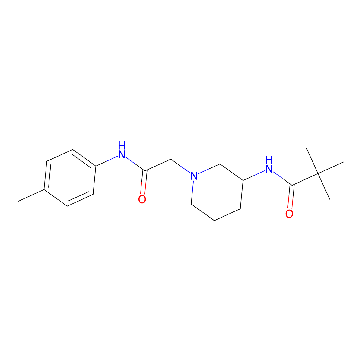 2,2-dimethyl-N-(1-{[(4-methylphenyl)carbamoyl]methyl}piperidin-3-yl)propanamide molecular structure, CAS 2770584-08-0