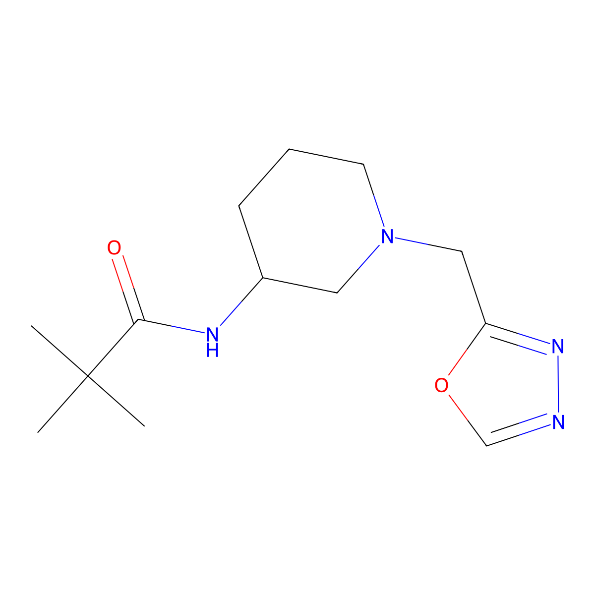 2,2-dimethyl-N-{1-[(1,3,4-oxadiazol-2-yl)methyl]piperidin-3-yl}propanamide molecular structure, CAS 2770584-09-1