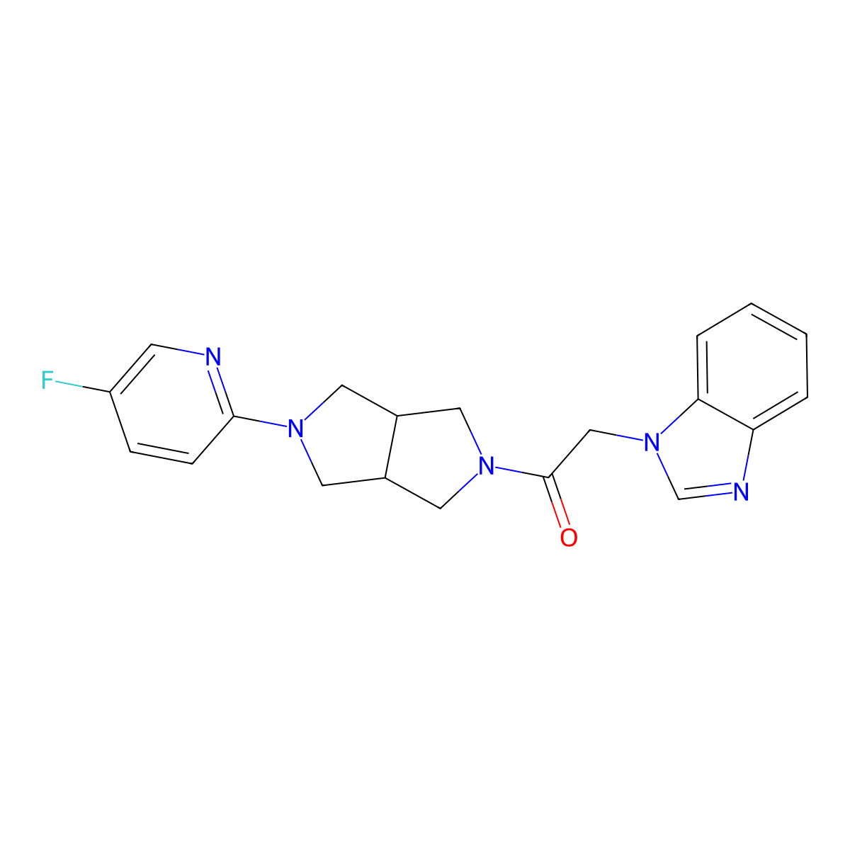 2-(1H-1,3-benzodiazol-1-yl)-1-[5-(5-fluoropyridin-2-yl)-octahydropyrrolo[3,4-c]pyrrol-2-yl]ethan-1-one molecular structure, CAS 2770584-12-6