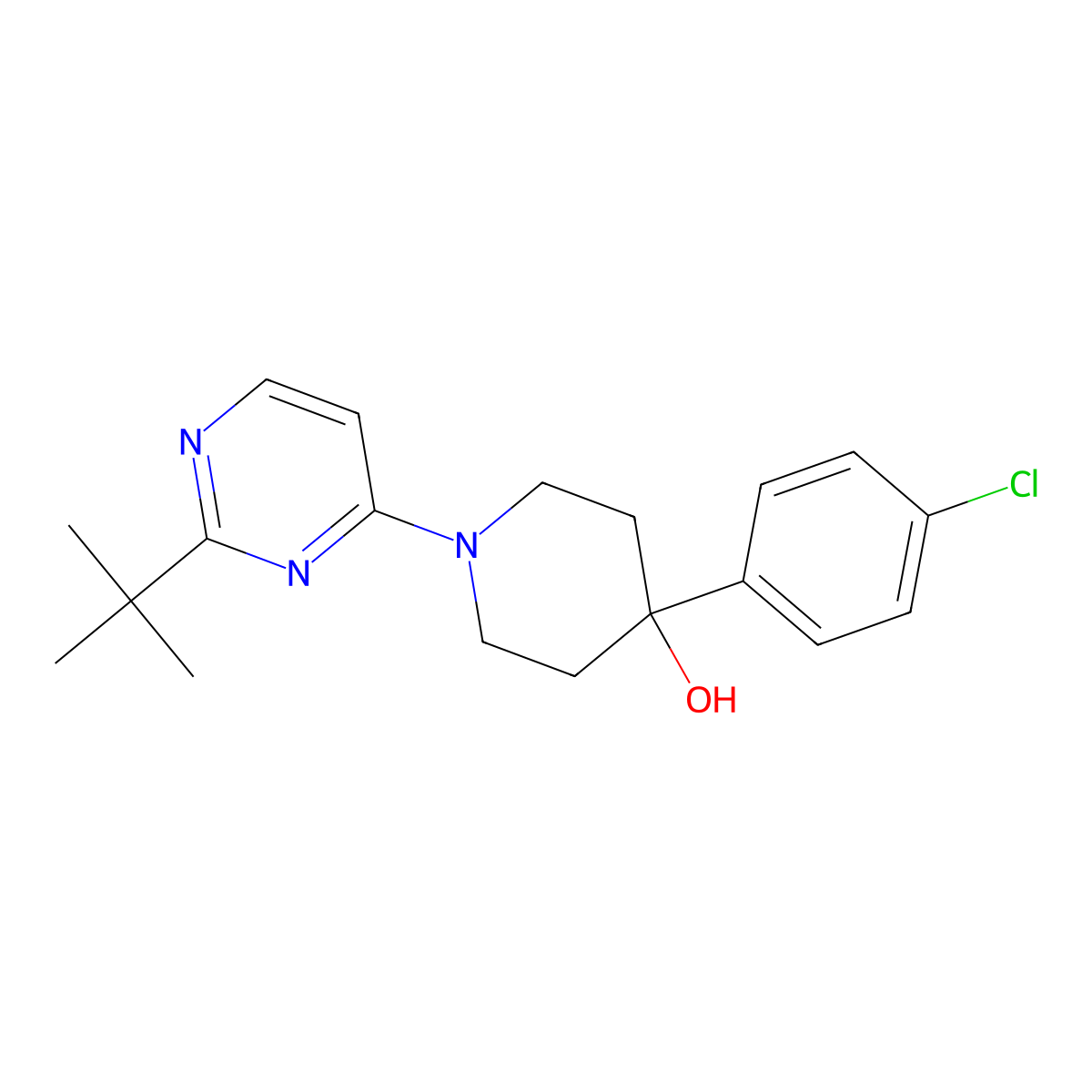 1-(2-Tert-butylpyrimidin-4-yl)-4-(4-chlorophenyl)piperidin-4-ol molecular structure, CAS 2770584-13-7