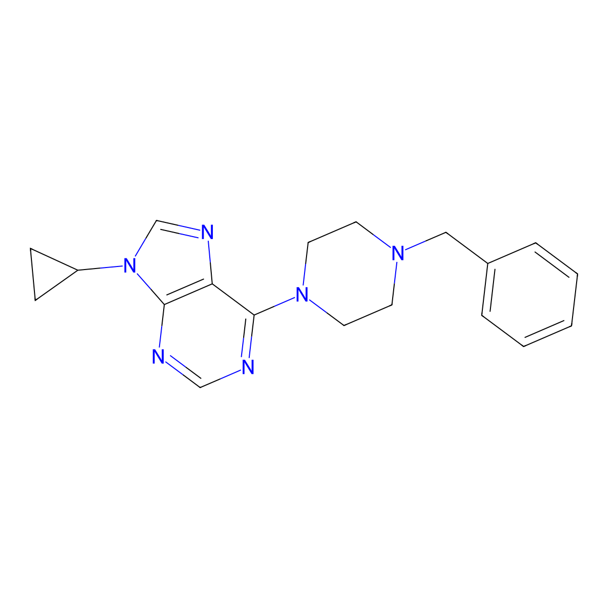 6-(4-benzylpiperazin-1-yl)-9-cyclopropyl-9H-purine molecular structure, CAS 2770584-14-8