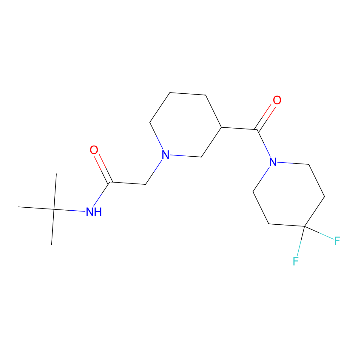 N-tert-butyl-2-[3-(4,4-difluoropiperidine-1-carbonyl)piperidin-1-yl]acetamide molecular structure, CAS 2770584-19-3