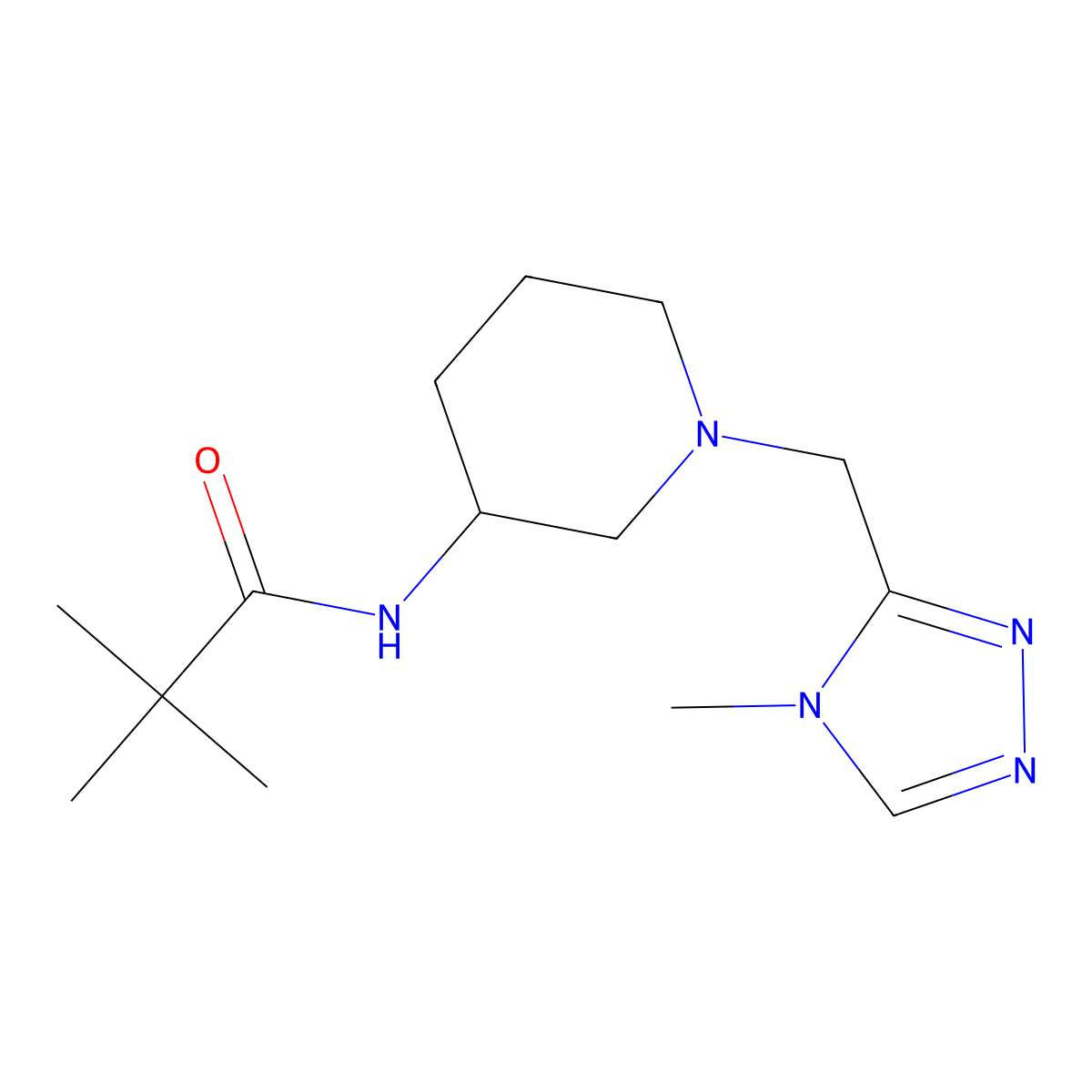 2,2-dimethyl-N-{1-[(4-methyl-4H-1,2,4-triazol-3-yl)methyl]piperidin-3-yl}propanamide molecular structure, CAS 2770584-23-9