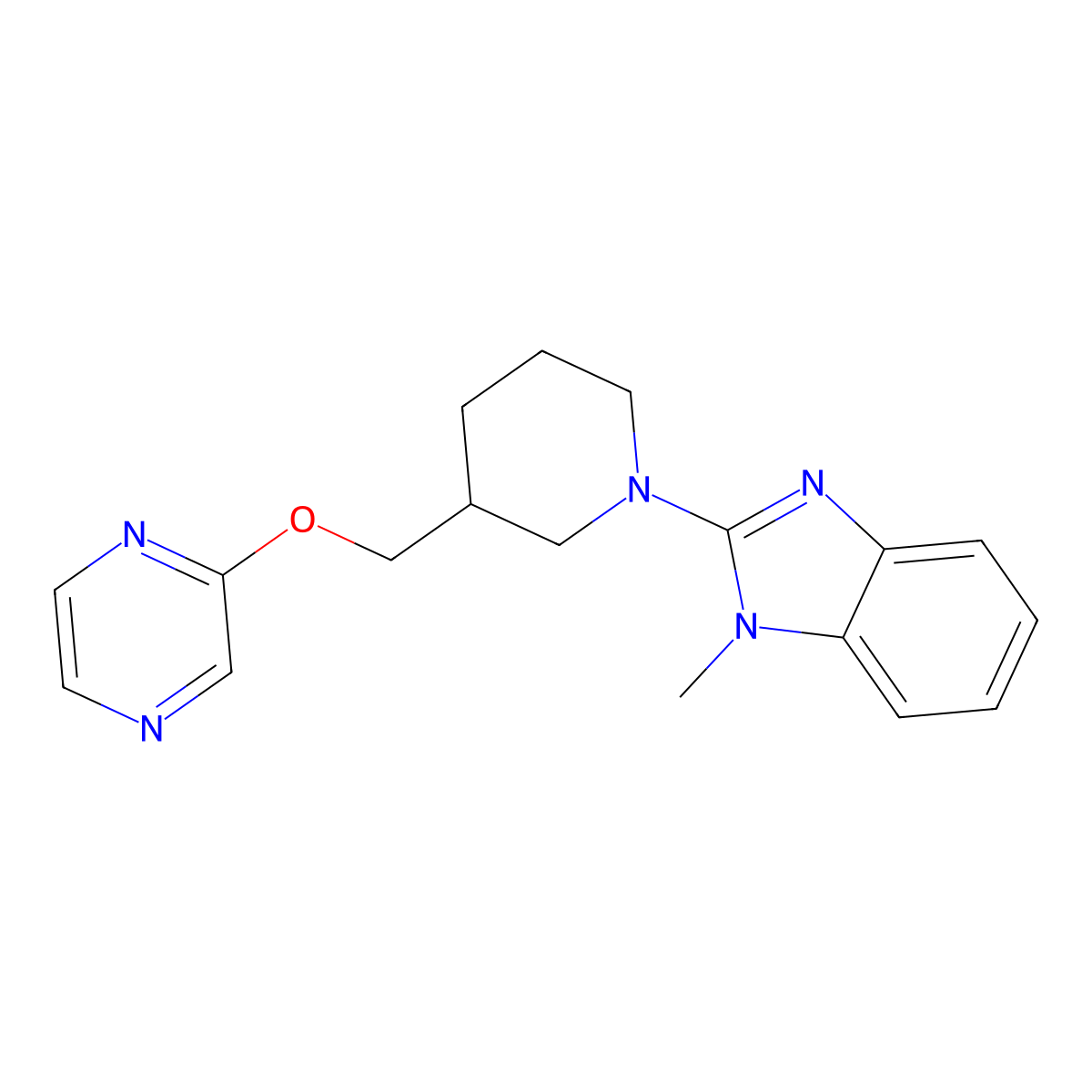 1-methyl-2-{3-[(pyrazin-2-yloxy)methyl]piperidin-1-yl}-1H-1,3-benzodiazole molecular structure, CAS 2770584-27-3
