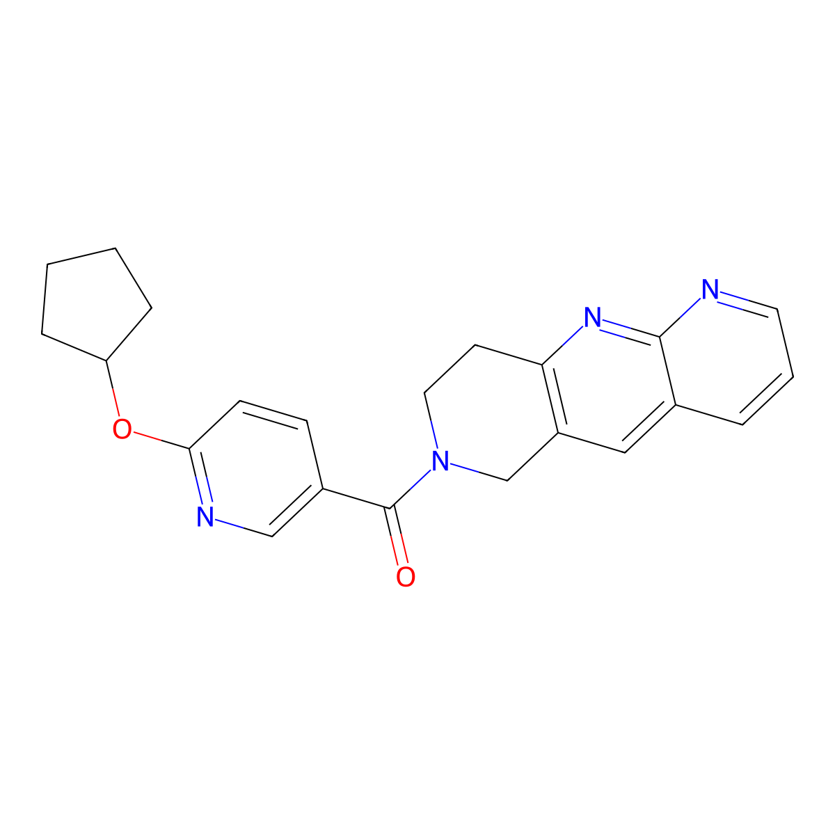 2-(cyclopentyloxy)-5-{6H,7H,8H,9H-pyrido[2,3-b]1,6-naphthyridine-7-carbonyl}pyridine molecular structure, CAS 2770584-28-4