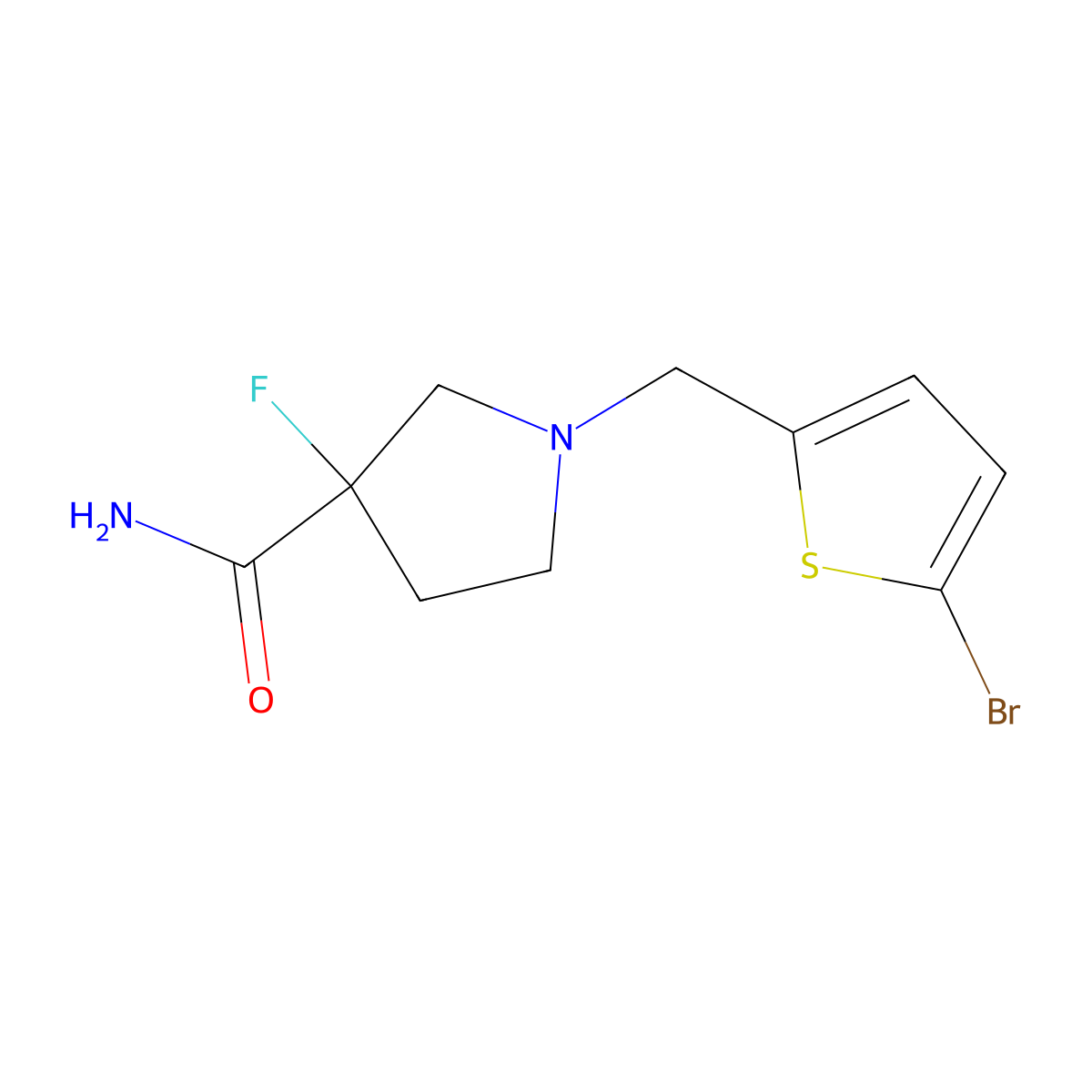1-[(5-Bromothiophen-2-yl)methyl]-3-fluoropyrrolidine-3-carboxamide molecular structure, CAS 2770584-32-0