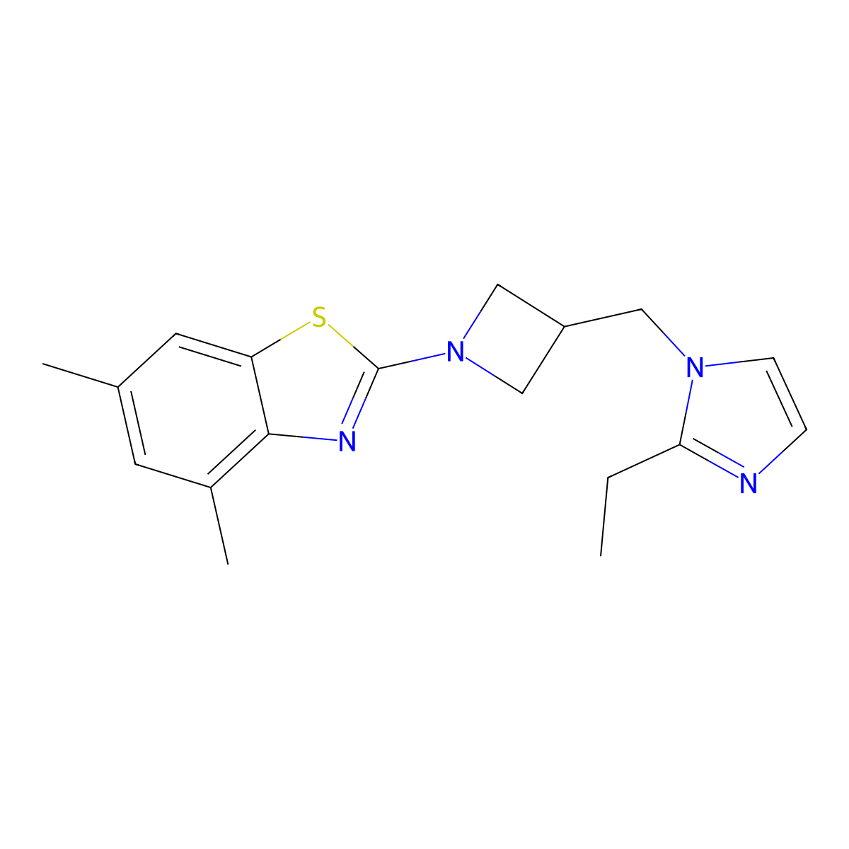 2-{3-[(2-ethyl-1H-imidazol-1-yl)methyl]azetidin-1-yl}-4,6-dimethyl-1,3-benzothiazole molecular structure, CAS 2770584-33-1