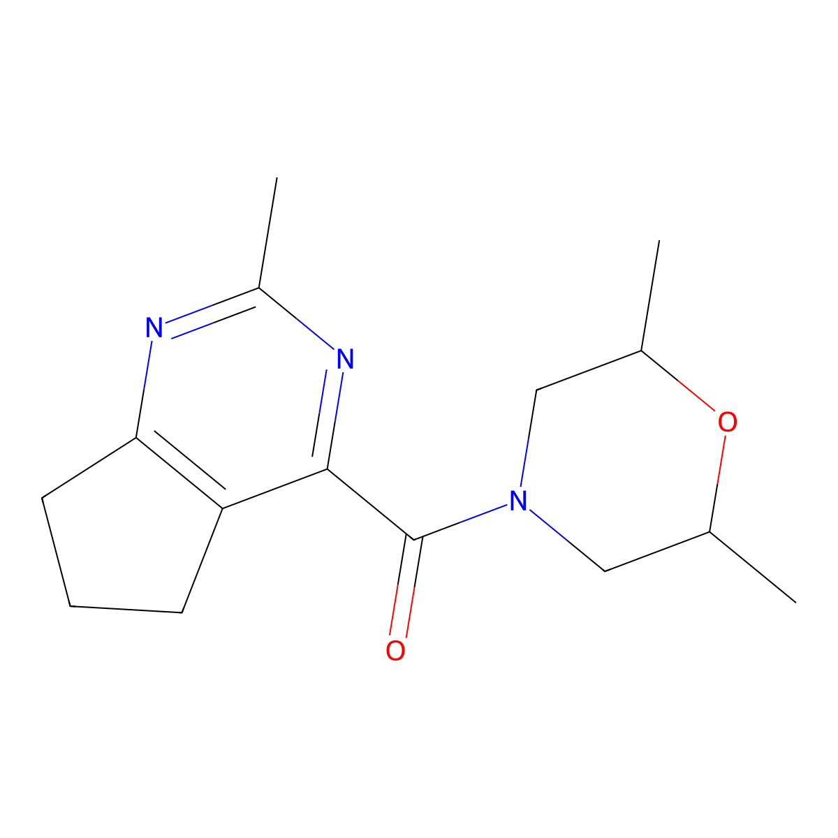2,6-dimethyl-4-{2-methyl-5H,6H,7H-cyclopenta[d]pyrimidine-4-carbonyl}morpholine molecular structure, CAS 2770584-37-5