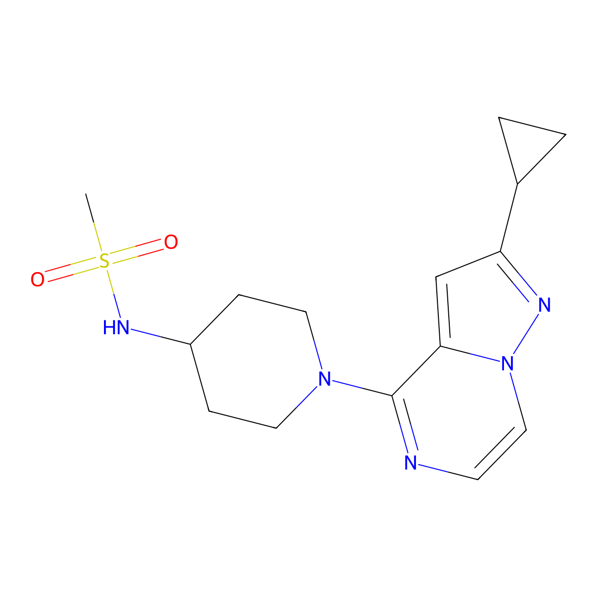 N-(1-{2-cyclopropylpyrazolo[1,5-a]pyrazin-4-yl}piperidin-4-yl)methanesulfonamide molecular structure, CAS 2770584-41-1