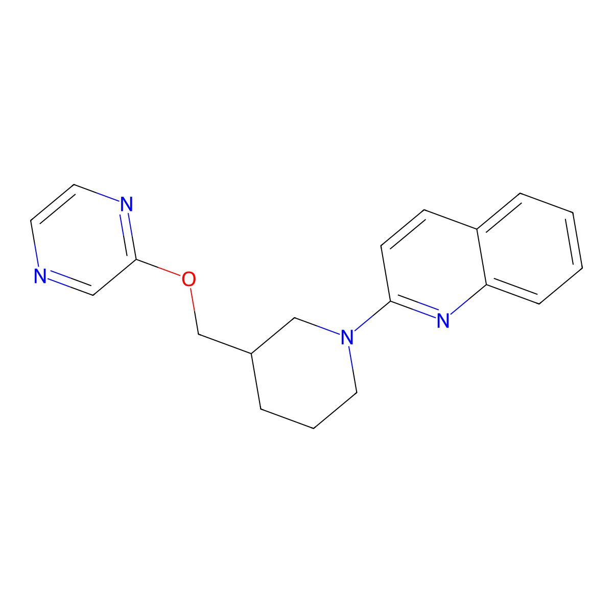 2-{3-[(Pyrazin-2-yloxy)methyl]piperidin-1-yl}quinoline molecular structure, CAS 2770584-43-3