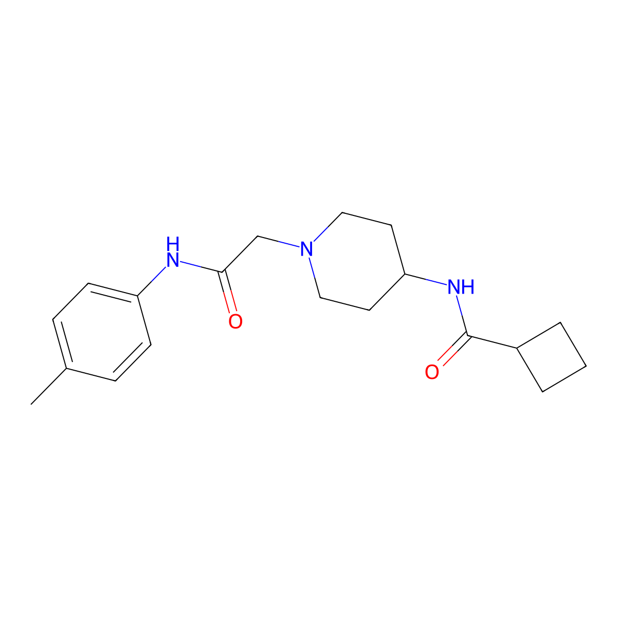 N-(1-{[(4-methylphenyl)carbamoyl]methyl}piperidin-4-yl)cyclobutanecarboxamide molecular structure, CAS 2770584-45-5