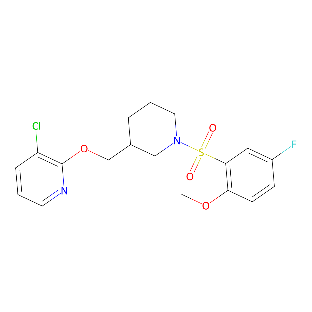 3-Chloro-2-{[1-(5-fluoro-2-methoxybenzenesulfonyl)piperidin-3-yl]methoxy}pyridine molecular structure, CAS 2770584-54-6