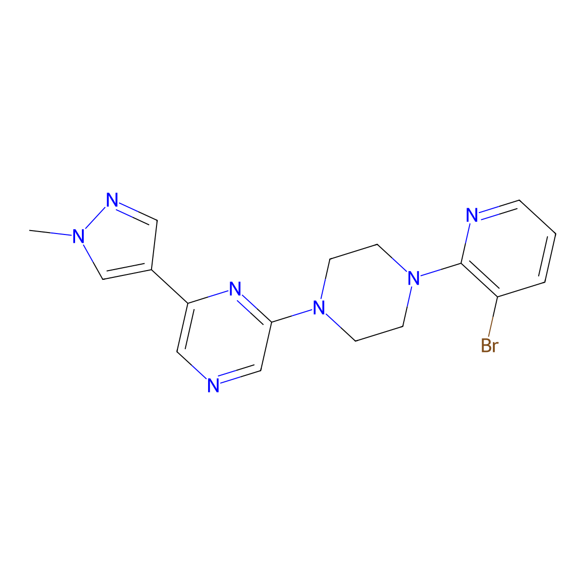 2-[4-(3-bromopyridin-2-yl)piperazin-1-yl]-6-(1-methyl-1H-pyrazol-4-yl)pyrazine molecular structure, CAS 2770584-56-8