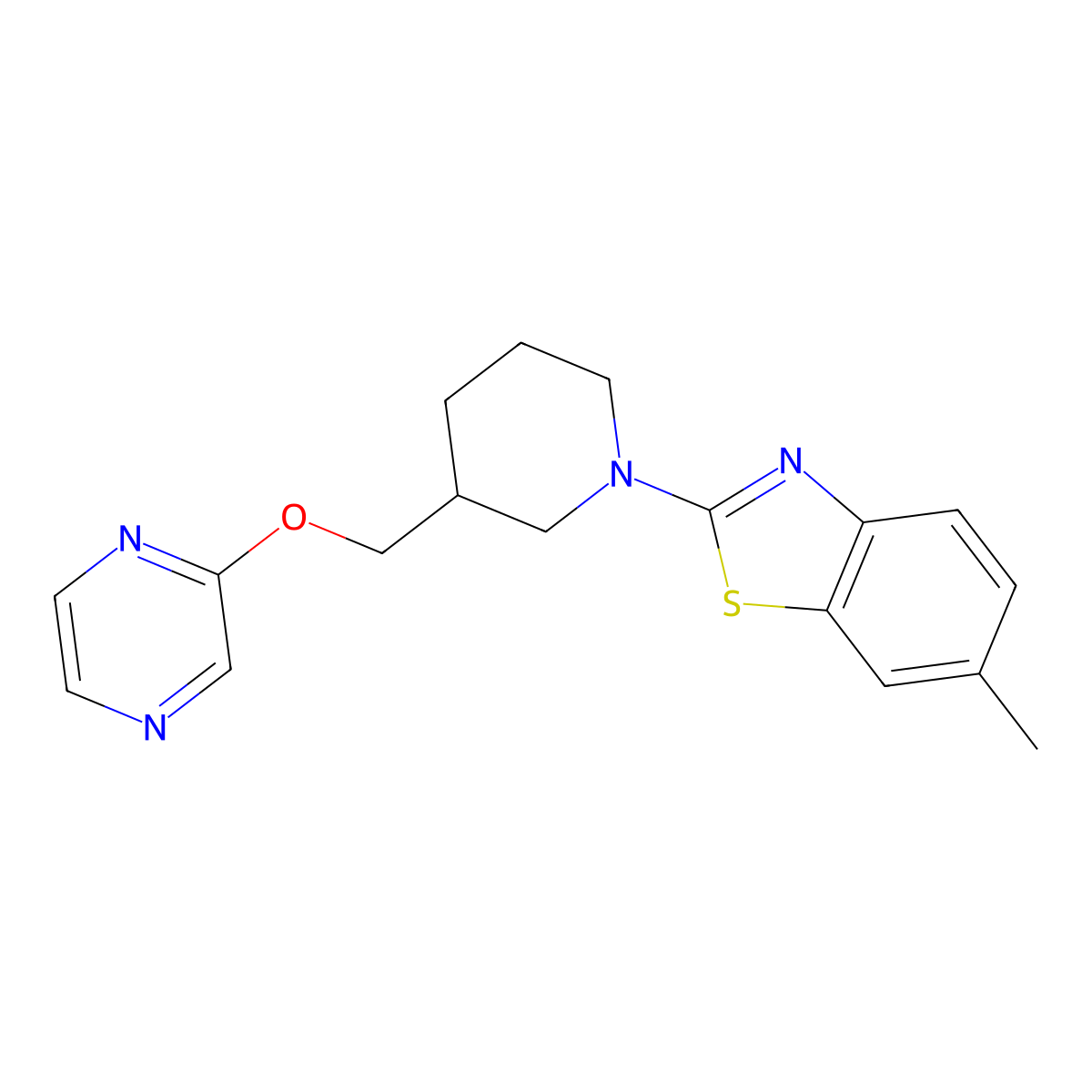 6-Methyl-2-{3-[(pyrazin-2-yloxy)methyl]piperidin-1-yl}-1,3-benzothiazole molecular structure, CAS 2770584-58-0