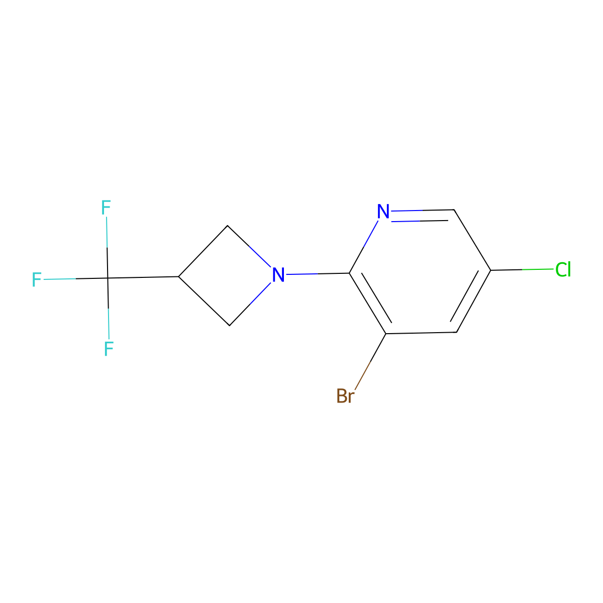 3-Bromo-5-chloro-2-[3-(trifluoromethyl)azetidin-1-yl]pyridine molecular structure, CAS 2770584-61-5