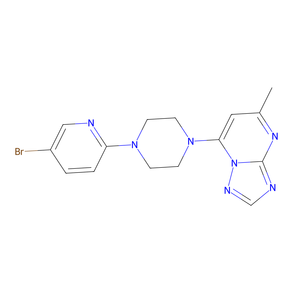 1-(5-Bromopyridin-2-yl)-4-{5-methyl-[1,2,4]triazolo[1,5-a]pyrimidin-7-yl}piperazine molecular structure, CAS 2770584-62-6