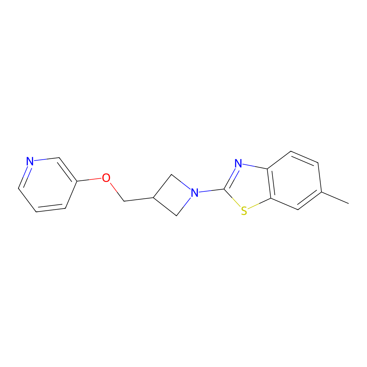 6-Methyl-2-{3-[(pyridin-3-yloxy)methyl]azetidin-1-yl}-1,3-benzothiazole molecular structure, CAS 2770584-63-7