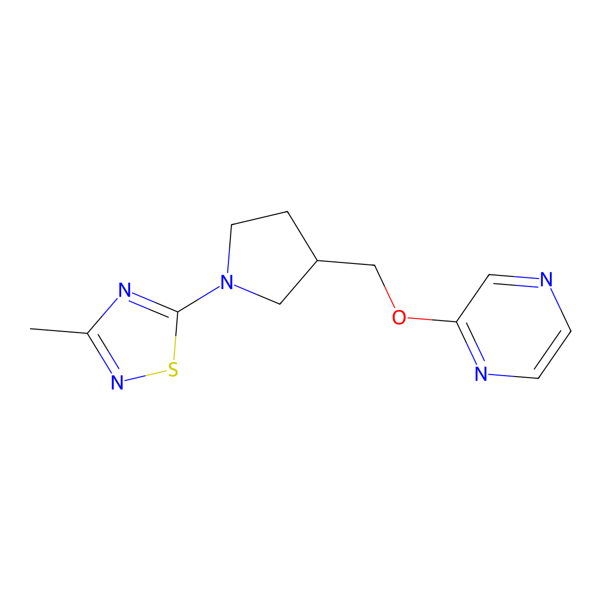 2-{[1-(3-Methyl-1,2,4-thiadiazol-5-yl)pyrrolidin-3-yl]methoxy}pyrazine molecular structure, CAS 2770584-65-9