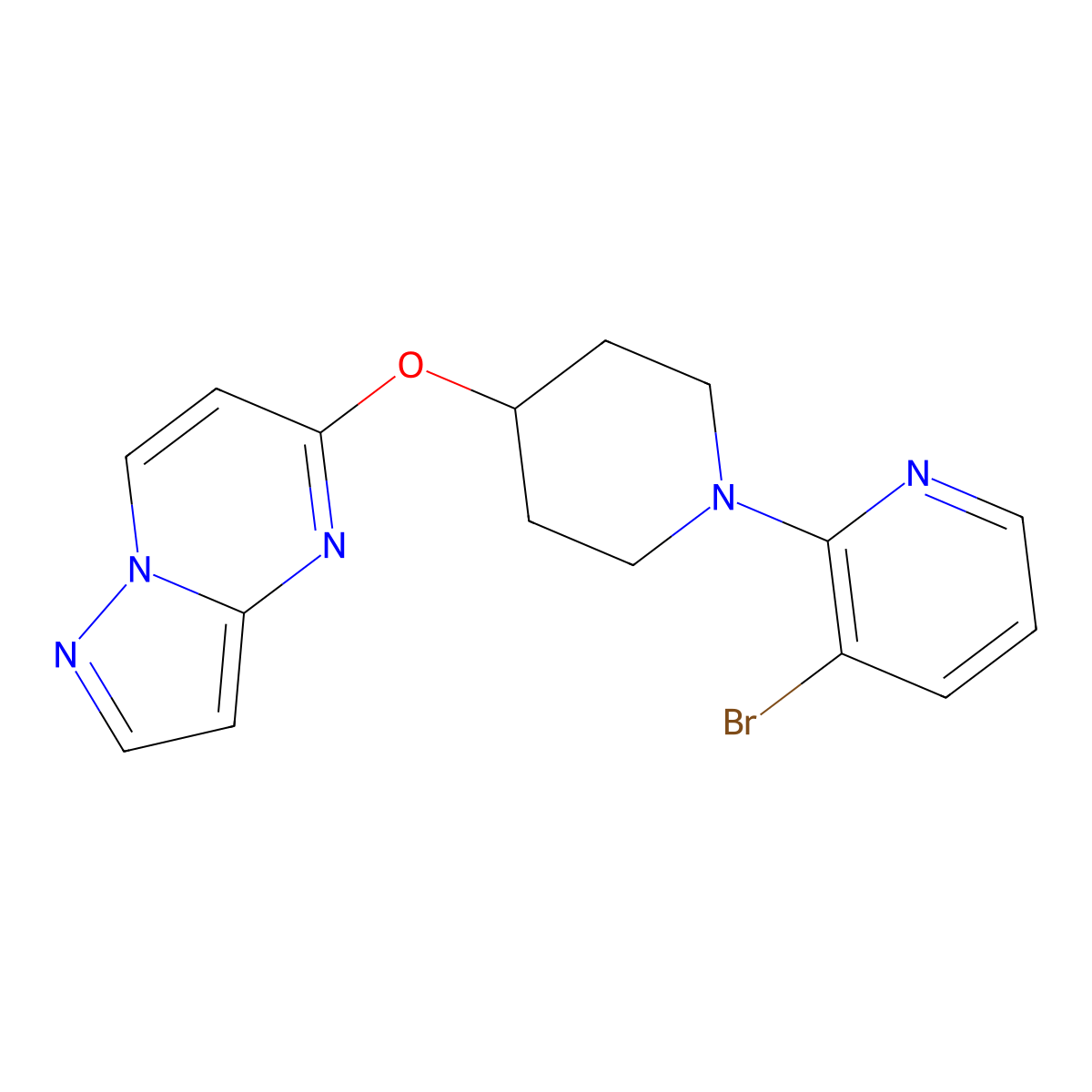 3-Bromo-2-(4-{pyrazolo[1,5-a]pyrimidin-5-yloxy}piperidin-1-yl)pyridine molecular structure, CAS 2770584-66-0