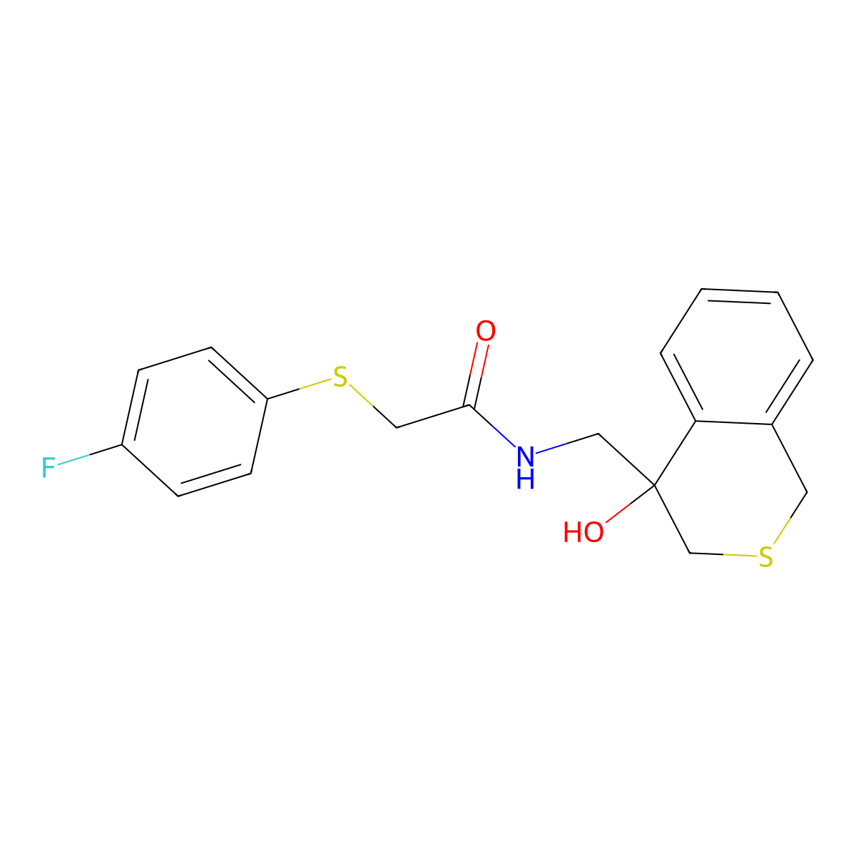 2-[(4-fluorophenyl)sulfanyl]-N-[(4-hydroxy-3,4-dihydro-1H-2-benzothiopyran-4-yl)methyl]acetamide molecular structure, CAS 2770584-70-6