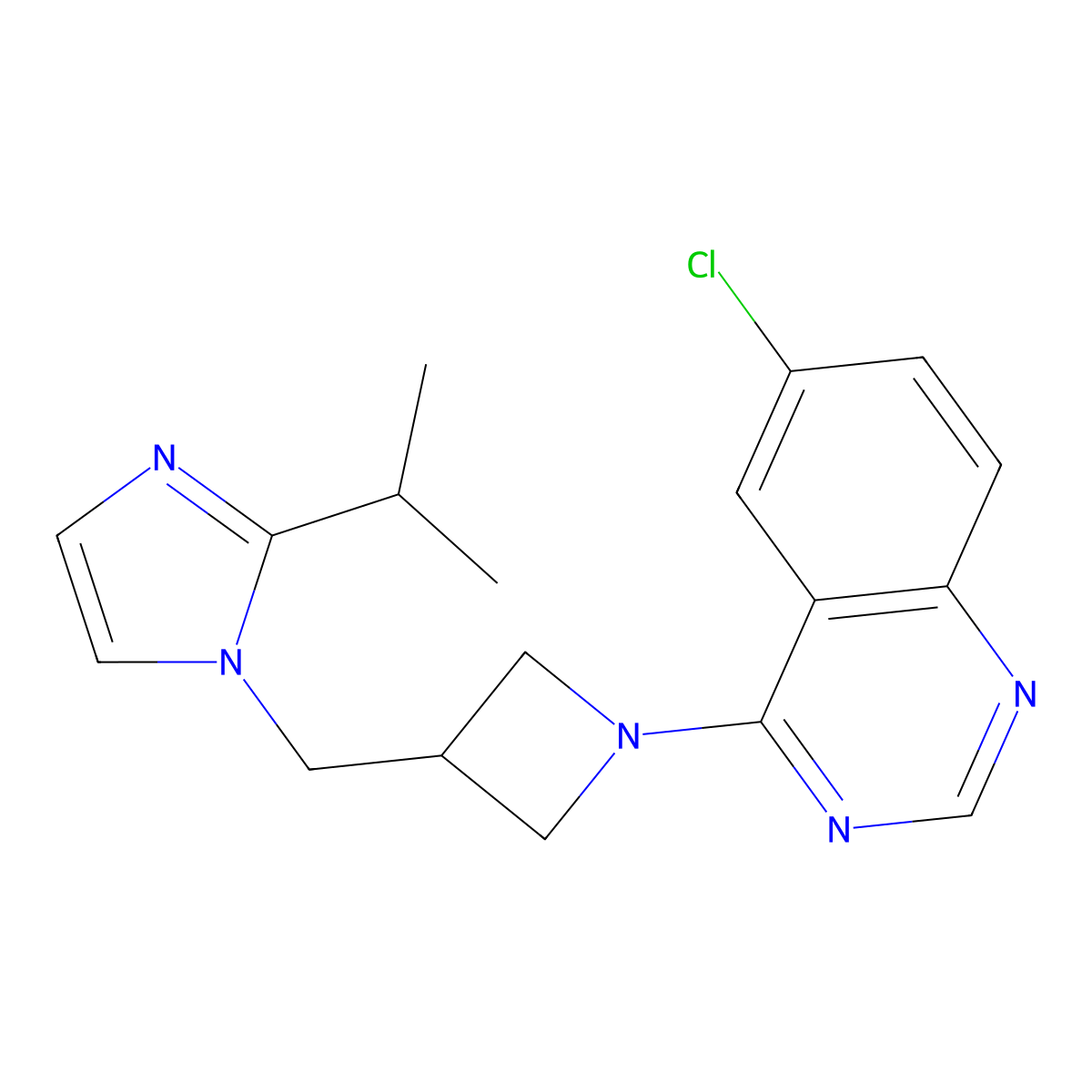 6-chloro-4-(3-{[2-(propan-2-yl)-1H-imidazol-1-yl]methyl}azetidin-1-yl)quinazoline molecular structure, CAS 2770584-76-2