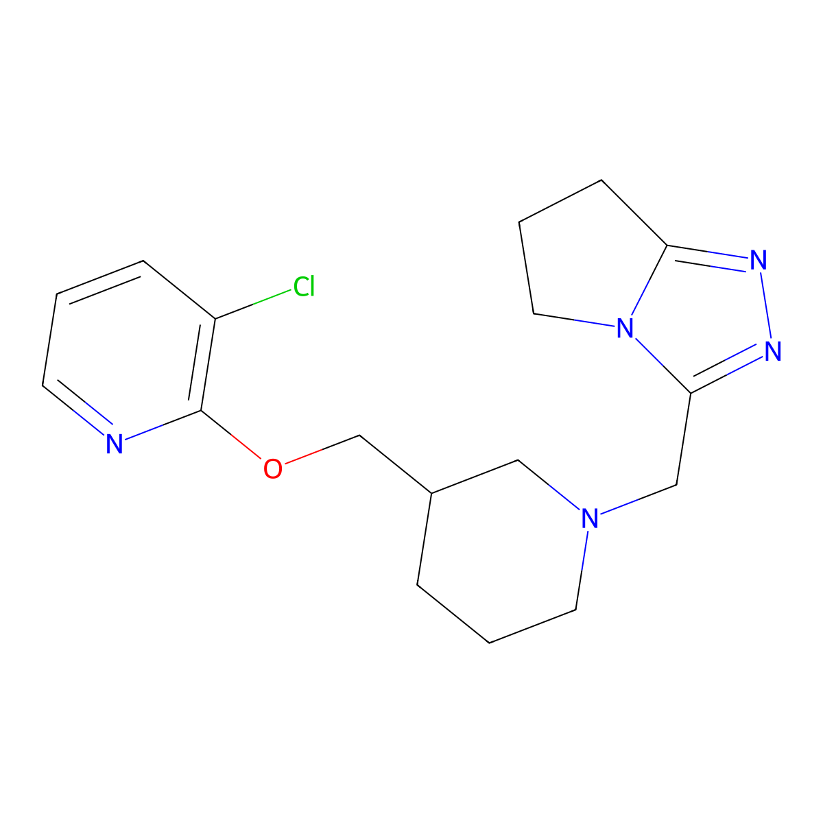 3-chloro-2-{[1-({5H,6H,7H-pyrrolo[2,1-c][1,2,4]triazol-3-yl}methyl)piperidin-3-yl]methoxy}pyridine molecular structure, CAS 2770584-79-5